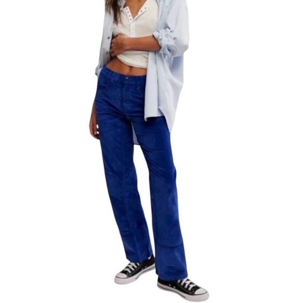 NWT We The Free Risk Taker High Rise Cobalt Blue Corduroy Straight Leg Pants 28